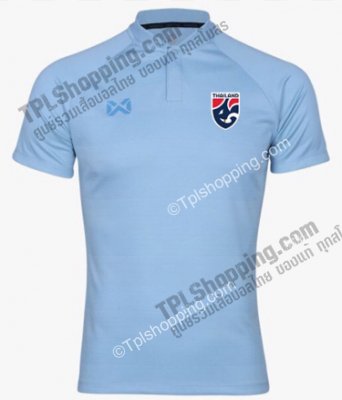 เสื้อบอลไทย เสื้อฟุตบอลไทย เสื้อโปโลทีมชาติ 2022 รุ่นคอ RIB สีฟ้า