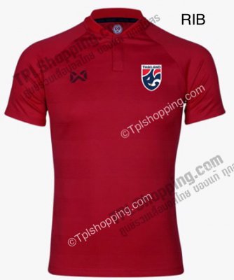 เสื้อบอลไทย เสื้อฟุตบอลไทย เสื้อโปโลทีมชาติ 2022 รุ่นคอ RIB สีแดง 
