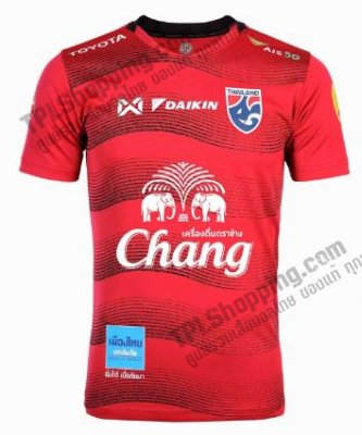 เสื้อบอลไทย เสื้อฟุตบอลไทย เสื้อซ้อมทีมชาติไทย 2022/2023 รุ่น Changsuek Wave Full Sponser เกรดนักเตะ สีแดง 