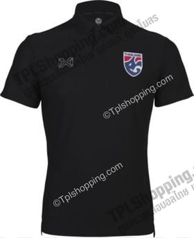เสื้อบอลไทย เสื้อฟุตบอลไทย เสื้อโปโลทีมชาติไทย 2022 โลโก้ปัก สีดำ 