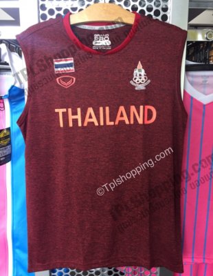 เสื้อบอลไทย เสื้อฟุตบอลไทย เสื้อซ้อมซีเกมส์ 2023 แขนกุด สีแดงเลือดหมู