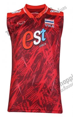 เสื้อบอลไทย เสื้อฟุตบอลไทย เสื้อวอลเลย์บอลทีมชาติชายแขนกุด 2023 ยี่ห้อ แกรนด์สปอร์ต (สีแดง) 