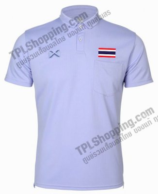 เสื้อบอลไทย เสื้อฟุตบอลไทย เสื้อโปโลทีมชาติไทย 2023 รุ่น PIQUE มีกระเป๋าหน้าอก ติดธงชาติไทย สีม่วง 