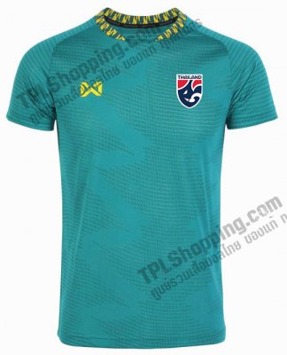 เสื้อบอลไทย เสื้อฟุตบอลไทย เสื้อซ้อมทีมชาติ 2023 ติดโลโก้ทีมชาติไทย สีเขียว