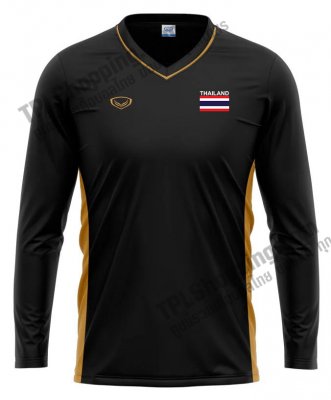 เสื้อบอลไทย เสื้อฟุตบอลไทย เสื้อเชียร์ทีมชาติไทย แขนยาว ยี่ห้อ แกรนด์สปอร์ต 2023 สีดำ