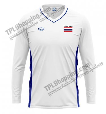 เสื้อบอลไทย เสื้อฟุตบอลไทย เสื้อเชียร์ทีมชาติไทย แขนยาว ยี่ห้อ แกรนด์สปอร์ต 2023 สีขาว 