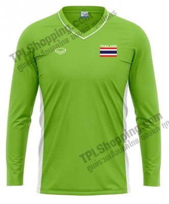 เสื้อบอลไทย เสื้อฟุตบอลไทย เสื้อเชียร์ทีมชาติไทย แขนยาว ยี่ห้อ แกรนด์สปอร์ต 2023 สีเขียว 