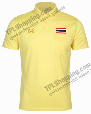 เสื้อบอลไทย เสื้อฟุตบอลไทย เสื้อโปโลเชียร์ทีมชาติไทย แบบมีกระเป๋าหน้า 2023 สีเหลือง