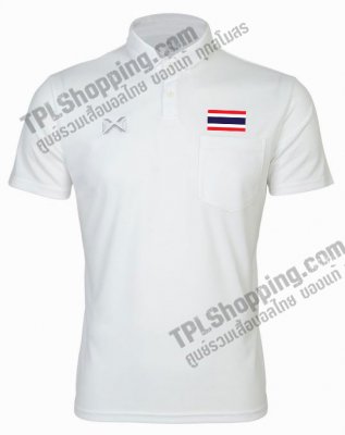 เสื้อบอลไทย เสื้อฟุตบอลไทย เสื้อโปโลเชียร์ทีมชาติไทย แบบมีกระเป๋าหน้า 2023 สีขาว 
